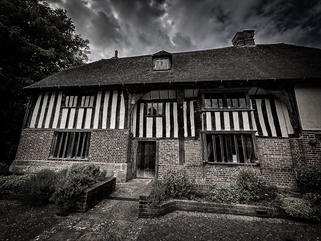 The timber-framed front of the Old Farm House in Uckfield